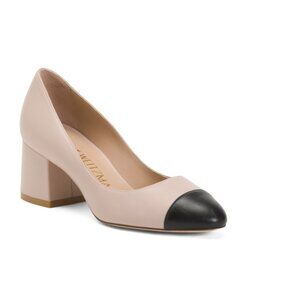 STUART WEITZMAN Beige/Black Made In Spain Leather Flareblock 60 Pumps